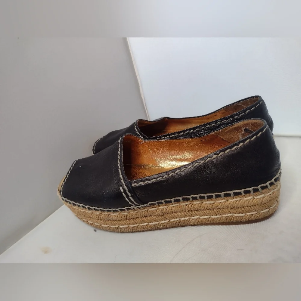 Prada Womens Platform Espadrille Flats Leather Open Toe 39 Black B2